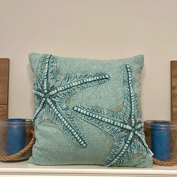 Embroidered Starfish Accent Pillow - Picture 1 of 7